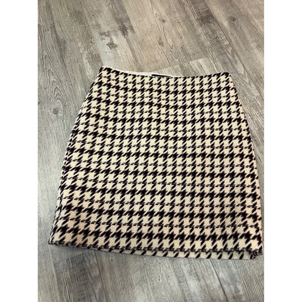 White House Black Market Houndstooth Wool Blend Mini Skirt Burgundy Black 4